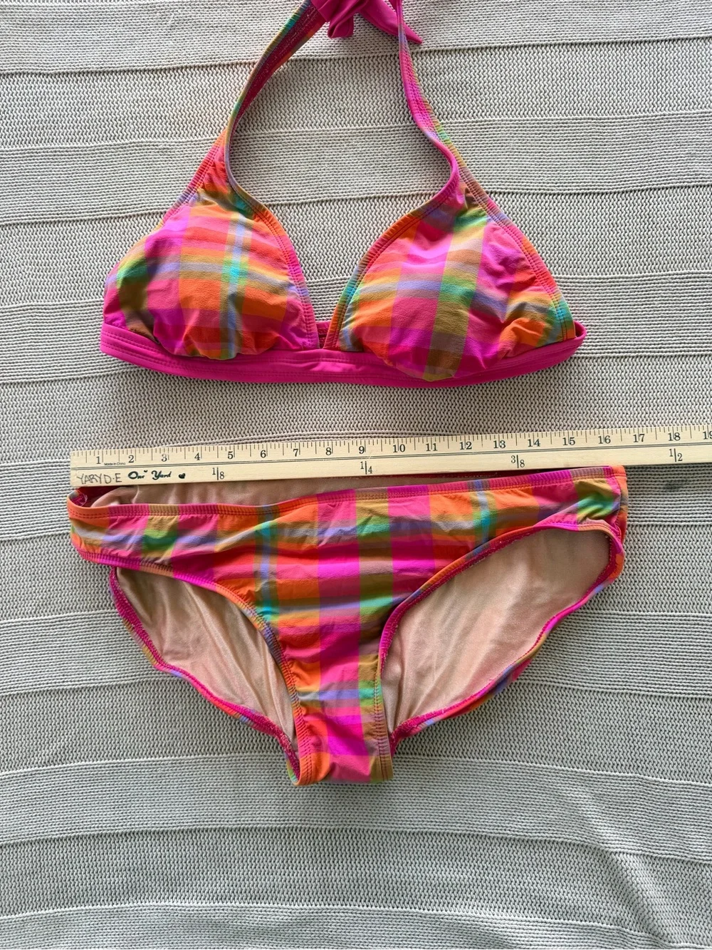 Vintage y2k summer beach Women’s Halter Bikini Set in Bright Pink Plaid